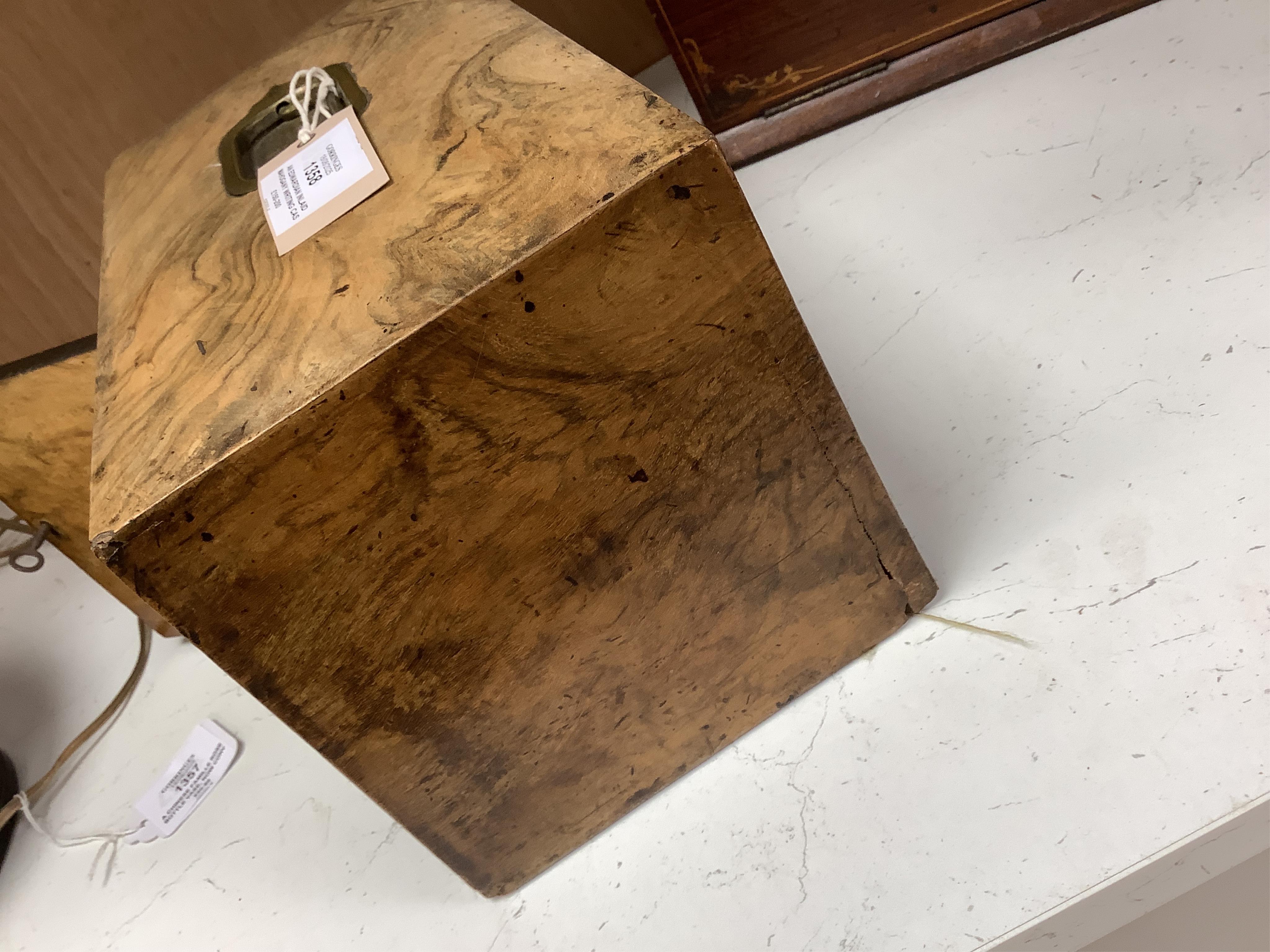 An Edwardian inlaid mahogany writing casket with fitted interior and a late Victorian faded walnut cigar box, largest 32cm wide